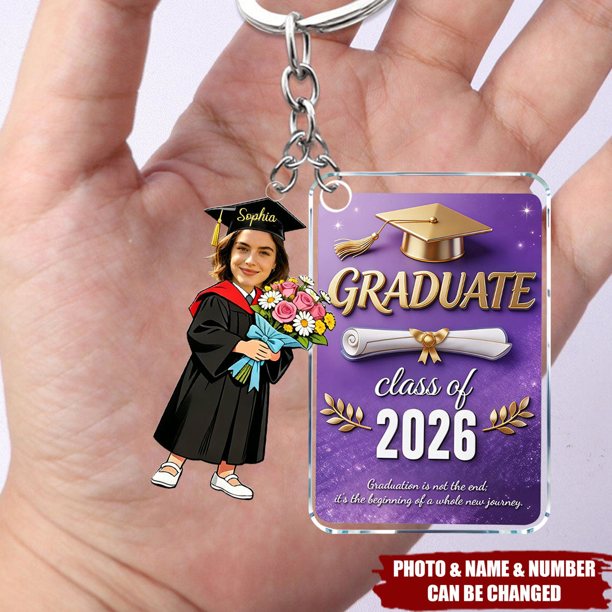 Personalized 2026 Graduate Keychain, Class of 2026 Senior Gift, Backpack Purse Charm, Inspirational Gift