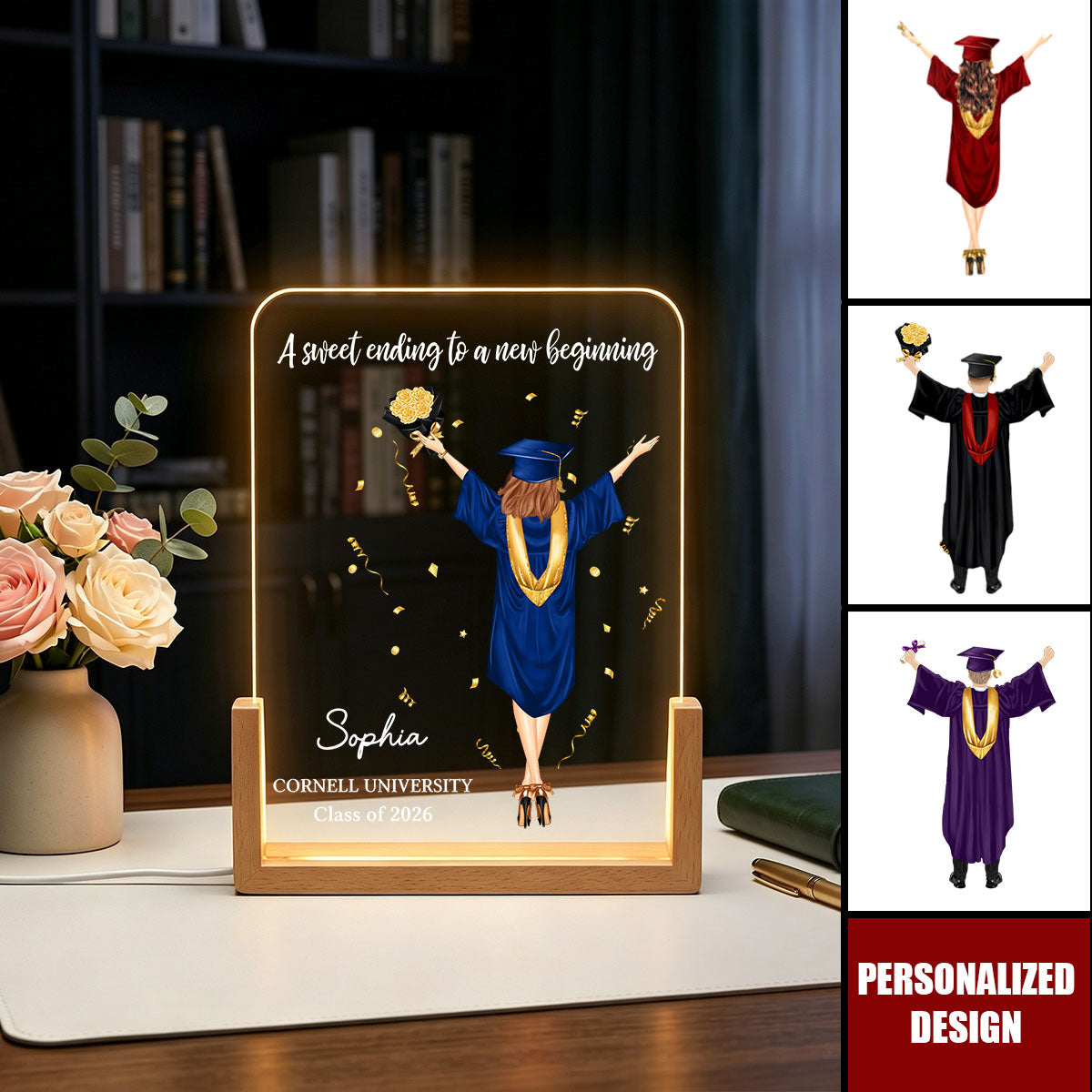 A Sweet Ending To A New Beginning - Graduation Gifts For Her, Him - Personalized Night Light