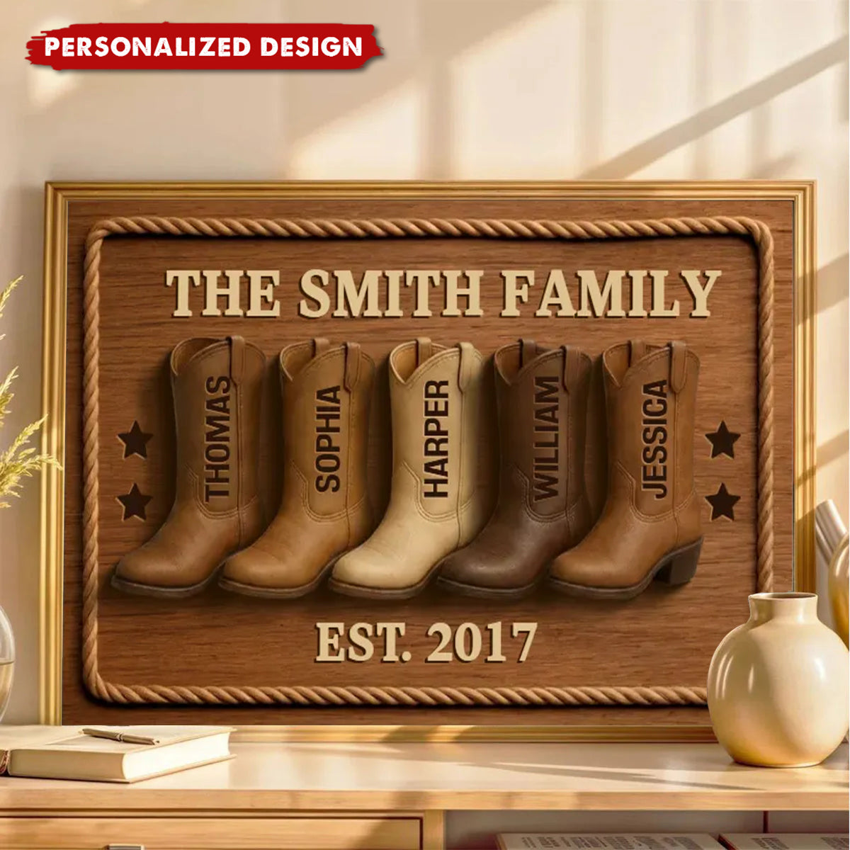 Family Cowboy Boots - Personalized Poster - Gift For Family, Heartwarming Home Decor