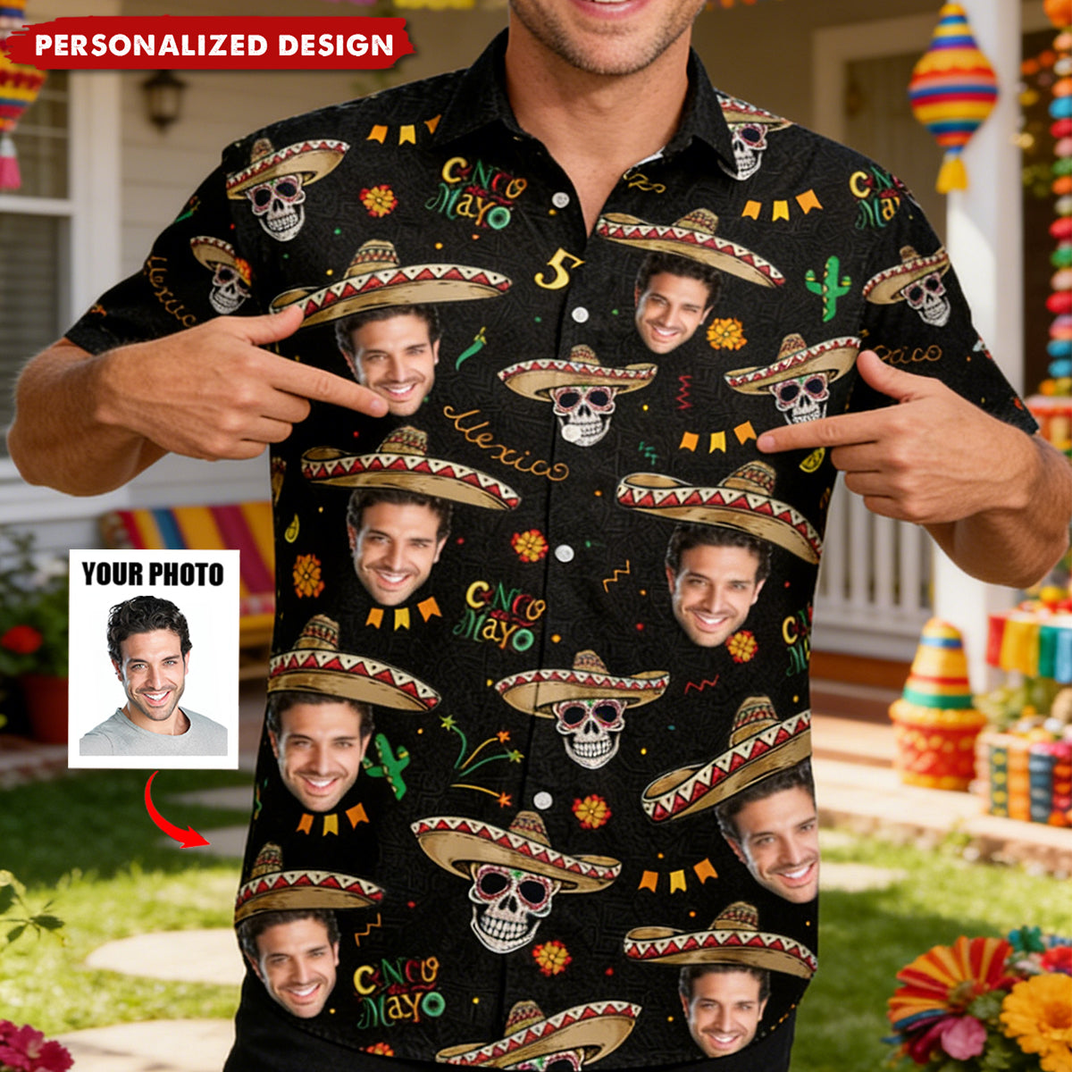 Personalized Photo Hawaiian Shirt - Custom Face Cinco De Mayo Mexican Hawaiian Shirt