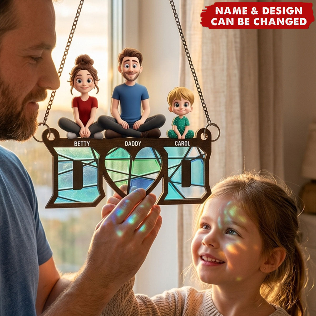 Father's Day Gifts, Dad & His Children Dad Gifts - Personalized Window Hanging Suncatcher Ornament