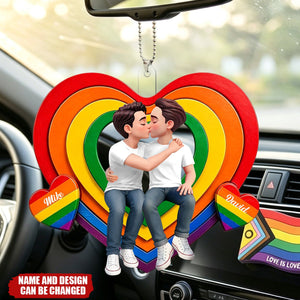 Together With Pride LGBT+ Couple - Personalized Car Ornament - Gift For Couple, Happy Pride Month