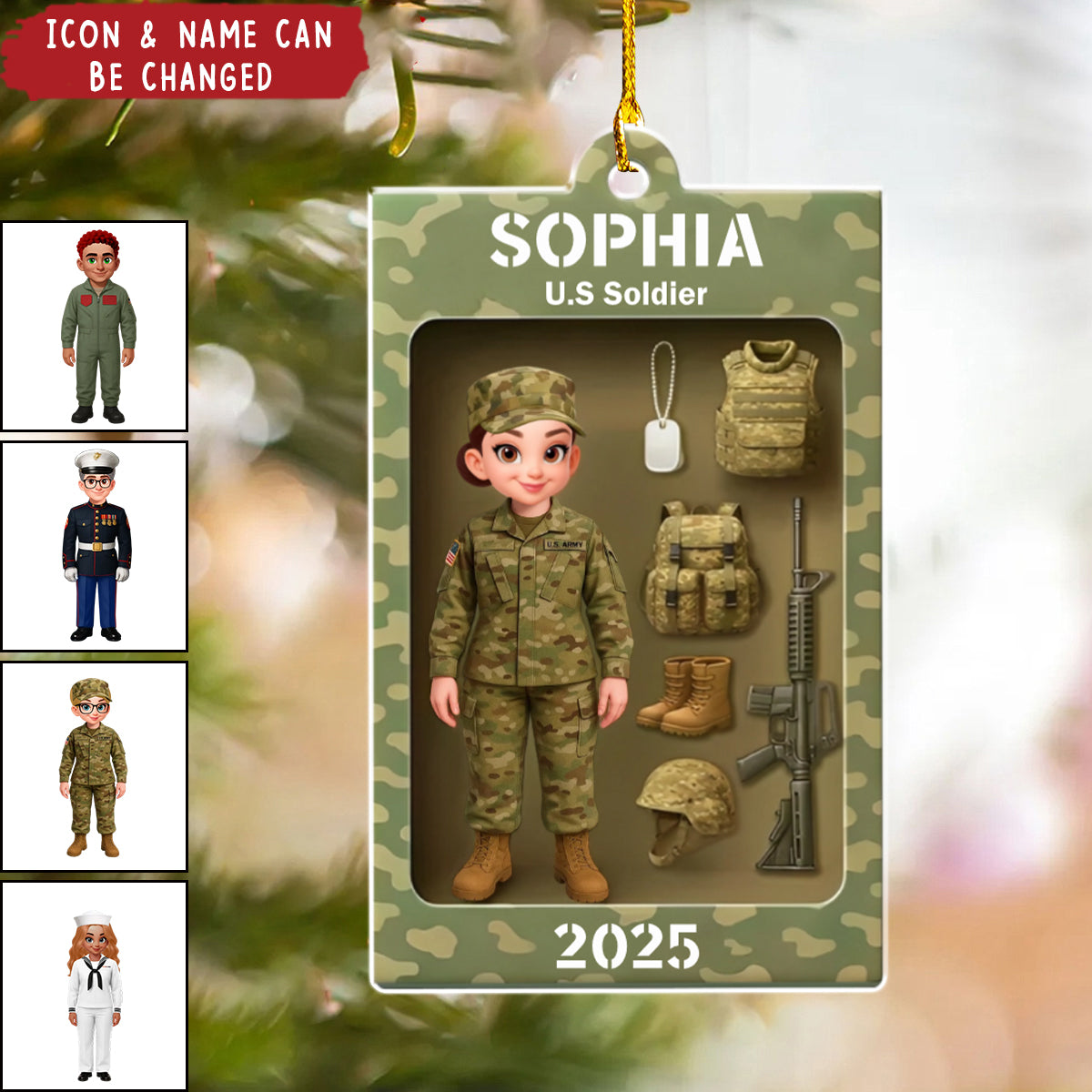 Military Action Figure - Personalized Acrylic Ornament - Special Gift For The Military