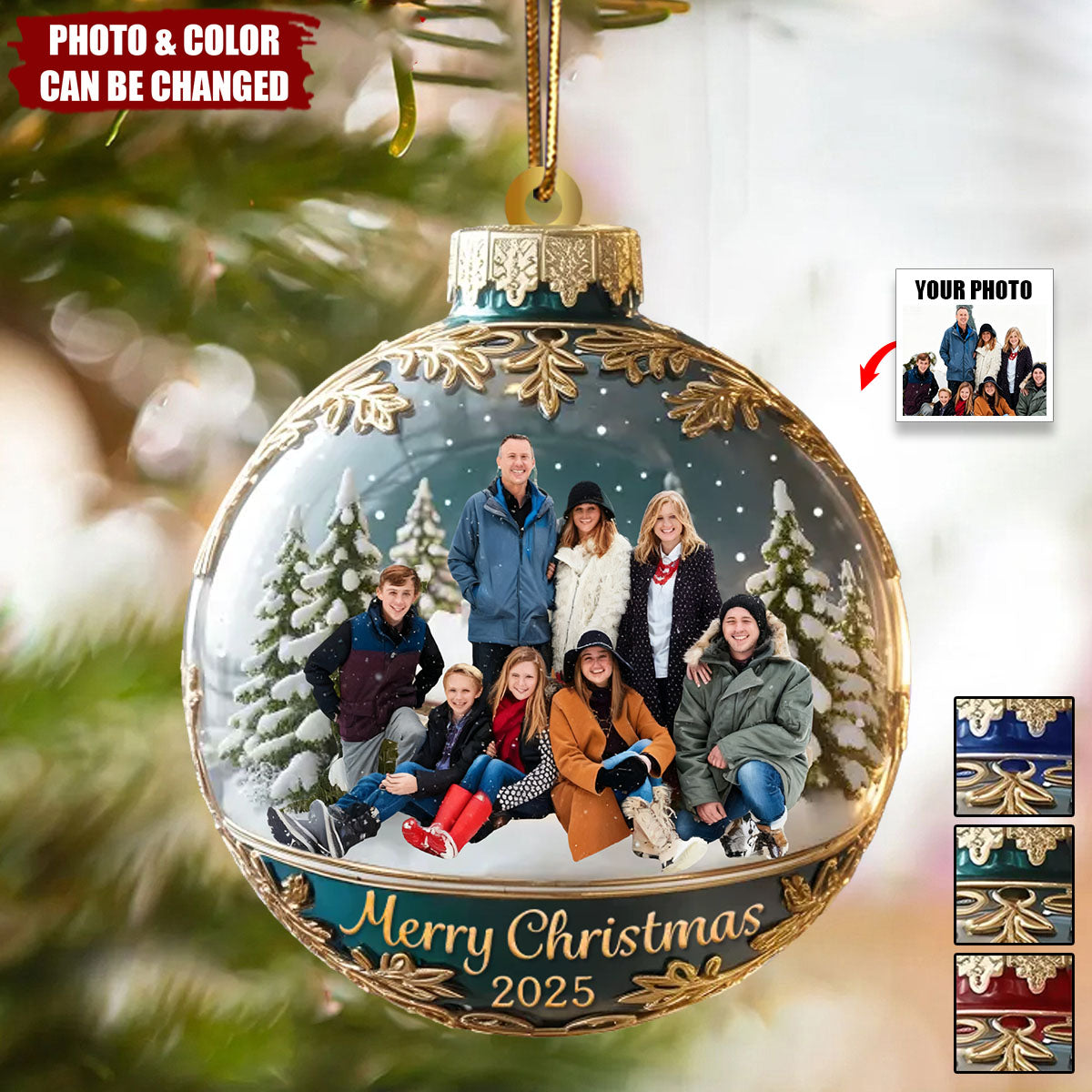 Custom Photo Acrylic Ornament -  Christmas Birthday Gifts For Family - Happiness Is Hanging Right Here