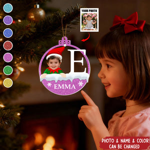 Christmas Elf Monogram Kid - Personalized Acrylic Photo Ornament