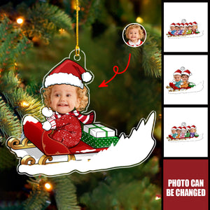 Baby Boy, Girls, Kids, Grandkids Sleigh - Personalized Acrylic Photo Ornament