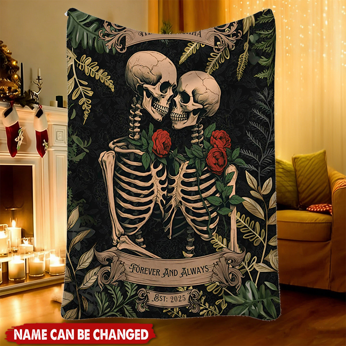 Skeleton Lovers Personalized Blanket - Gothic Wedding Custom Blanket Woven  Tapestry Spooky Wedding Anniversary Gift For Goths