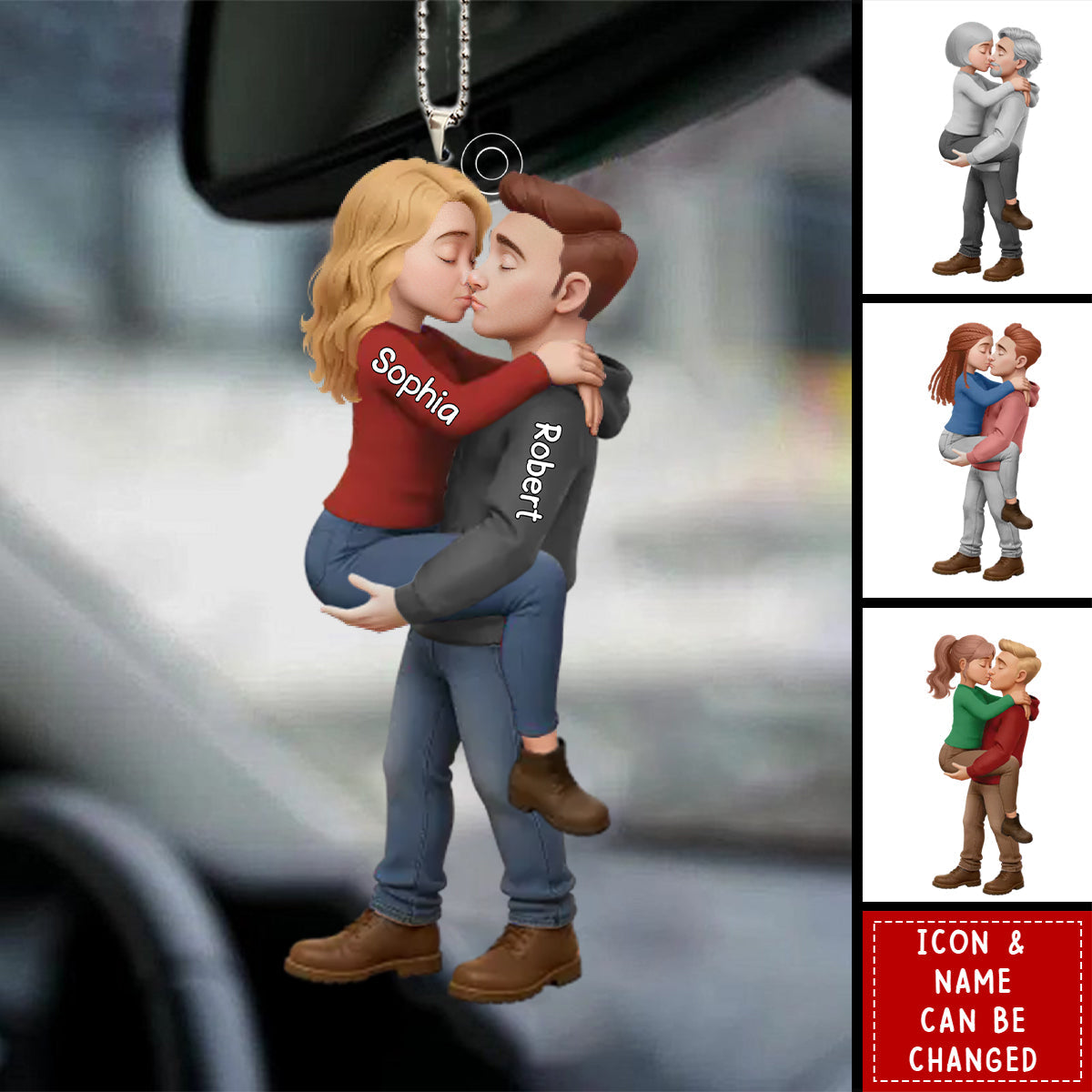 Personalized Romantic Kissing Couple Acrylic Car Ornament - Anniversary Wedding Gifts For Husband And Wife - Love In Every Piece