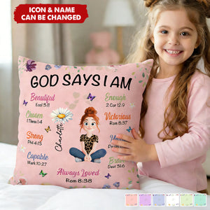 Kid Birth Flower God Says I Am - Personalized Pillow