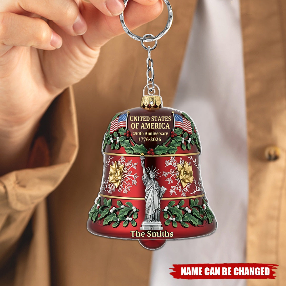 United States 250th Anniversary Bell - Personalized Family Keychain