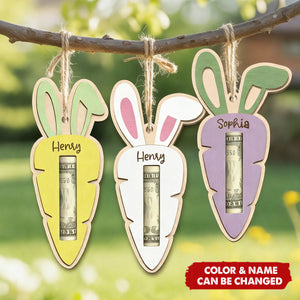 Personalized Easter Tag, Carrot Money Holder, Easter Carrot Tag, Easter Cash Gift, Bunny Ear Tag, Kid Easter Gift