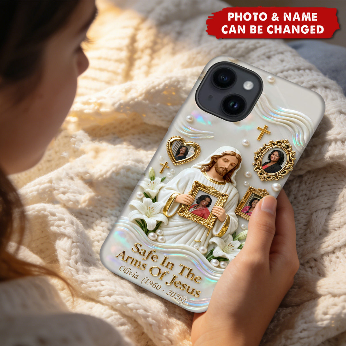Save In The Arms Of Jesus - Personalized Memorial Full Print Phone Case