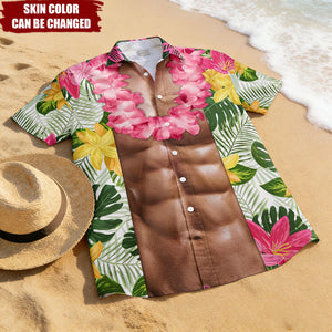 Aloha Funny Abs With Tropical Flowers - Custom Hawaiian Shirts