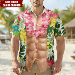 Aloha Funny Abs With Tropical Flowers - Custom Hawaiian Shirts