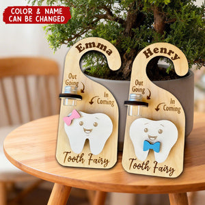Personalized Tooth Fairy Door Hanger, Tooth Holder with Jar and Money Slot, Kids Tooth Fairy Gift for Boys and Girls
