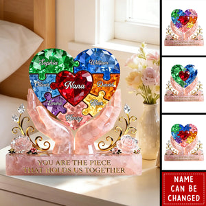 Precious Puzzle Heart Grandma - Personalized Acrylic Block Plaque - Heartfelt Gift For Grandma