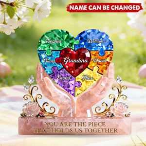 Precious Puzzle Heart Grandma - Personalized Acrylic Block Plaque - Heartfelt Gift For Grandma