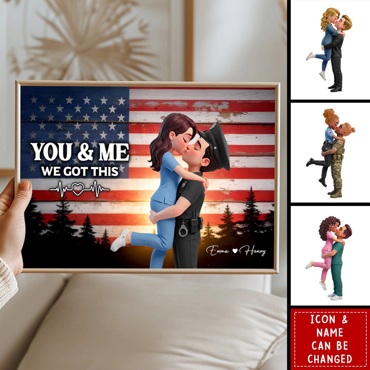 Proud Hero Couple Nation Flag - Personalized Poster - Valentine's Day Gift For Couple, For Nurse, Police, Firefighter, Army