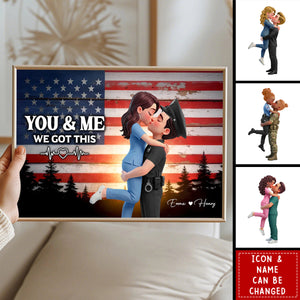 Proud Hero Couple Nation Flag - Personalized Poster - Valentine's Day Gift For Couple, For Nurse, Police, Firefighter, Army