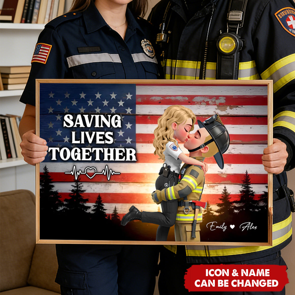 Proud Hero Couple Nation Flag - Personalized Poster - Valentine's Day Gift For Couple, For Nurse, Police, Firefighter, Army