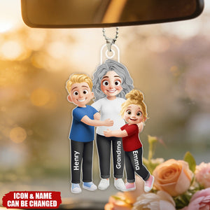 Grandma Hugging Grandkid - Personalized Acrylic Car Ornament