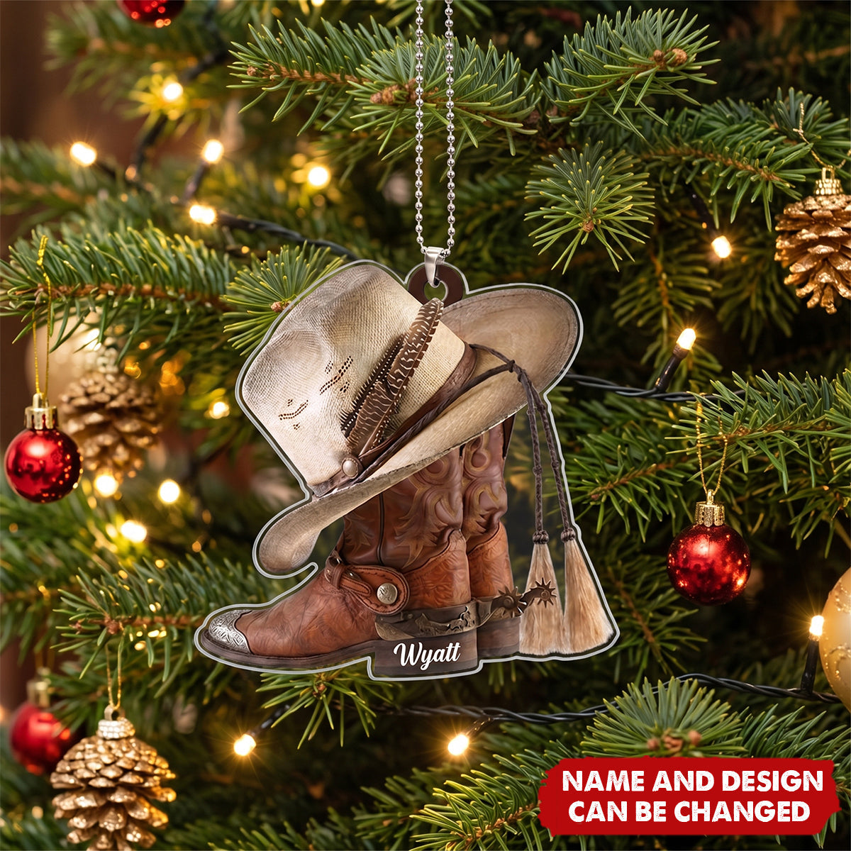 Personalized BOOTS AND HAT COWBOY Acrylic Car Ornament