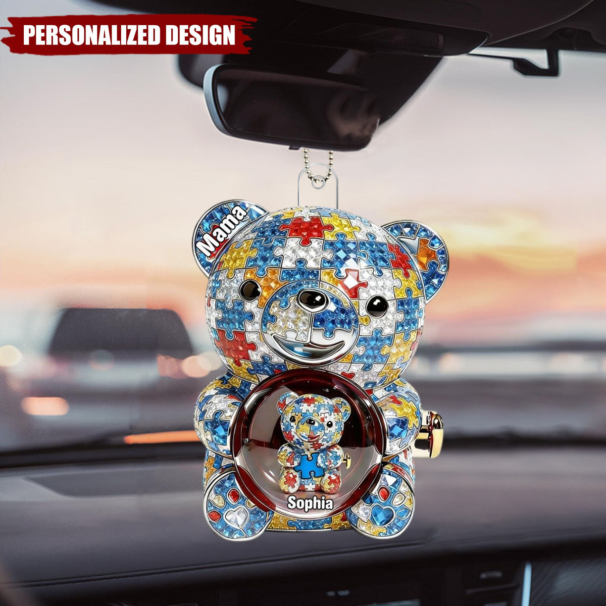 Mama Bear Autism - Personalized Car Ornament  - Personalized Gifts For Mom