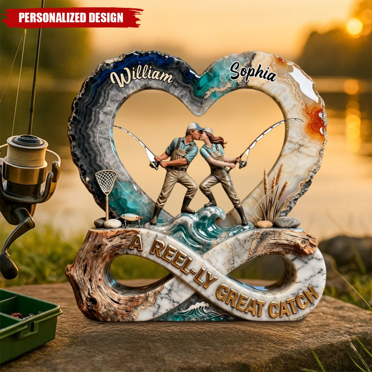 A Reel-ly Great Catch - Personalized Acrylic Plaque- Gifts For Fishing Couple