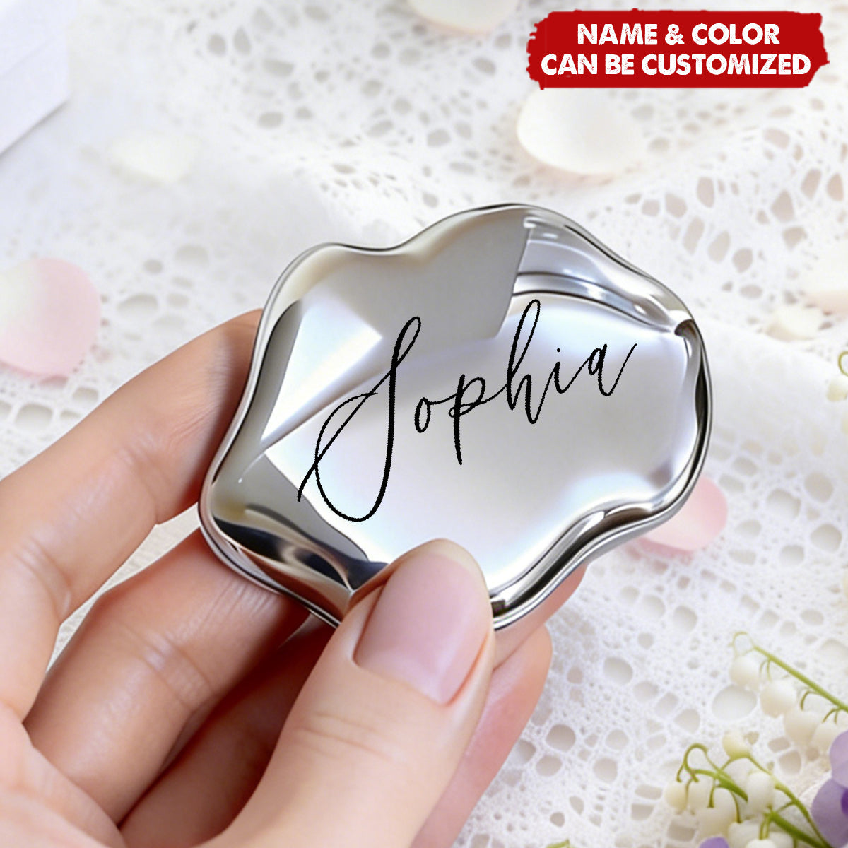 Personalized Cloud-Shaped Compact Mirror, Engraved Pocket Mirror For Her