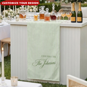 Custom Name Table Bar Wedding Sign - Personalized Linen Striped Bar Banner