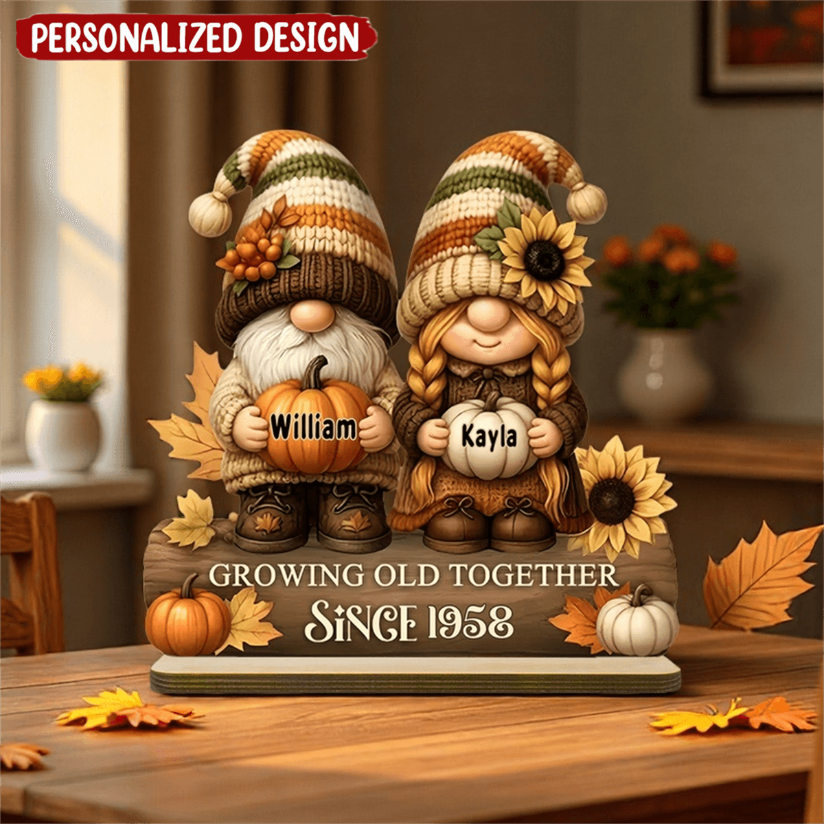 Dwarf Couple Growing Old Together - Personalized Standing Wooden Plaque