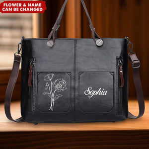 Personalized Name Birthday Flower Leather Hobo Shoulder Bag Crossbody Handbag