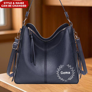 Personalized Name Leather Hobo Bag Shoulder Satchel Crossbody Handbag