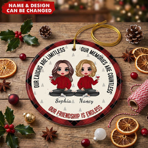 Doll Besties Christmas Checkered Pants Our Friendship Is Endless - Personalized Ceramic Ornament