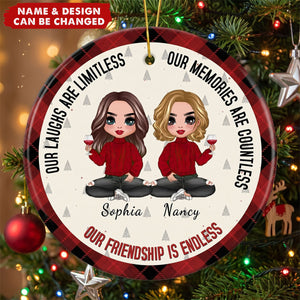 Doll Besties Christmas Checkered Pants Our Friendship Is Endless - Personalized Ceramic Ornament