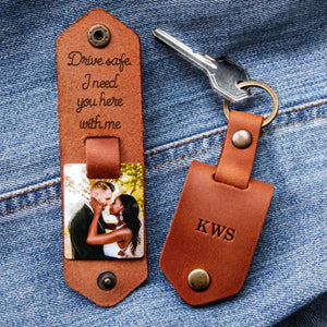 Custom Leather Photo Text Keychain Gifts for Family