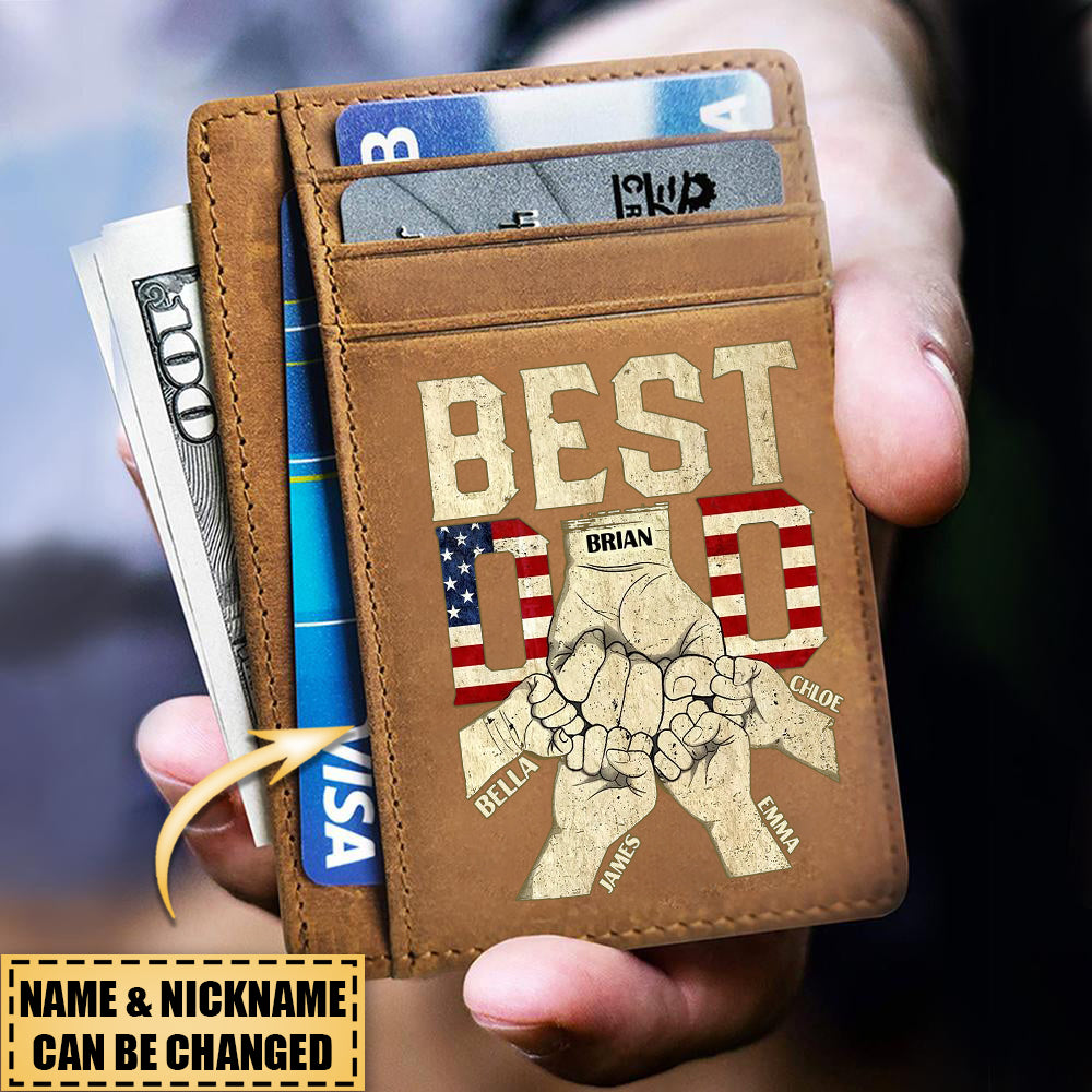 Best Dad - Personalized Cow Leather Card Wallet - Gift For Dad
