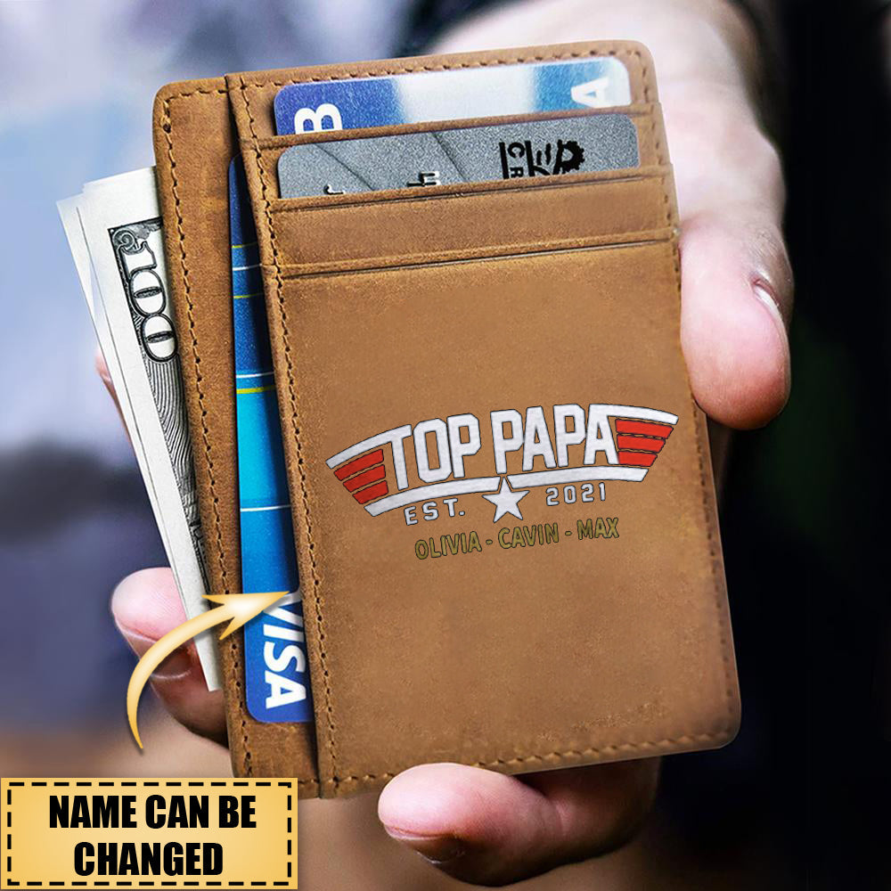 Personalized Papa, Grandpa's Birthday, Father's Day Gift - Personalized Cow Leather Card Wallet