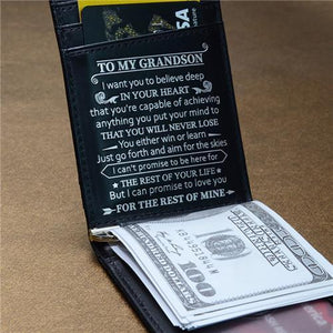 To My Grandson - Never Lose - Money Clip Slim Wallet